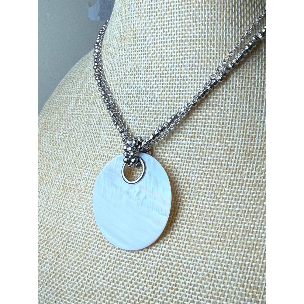Cookie Lee Silver Tone Mother of Pearl Shell Pendant Necklace Boho Coastal 18in